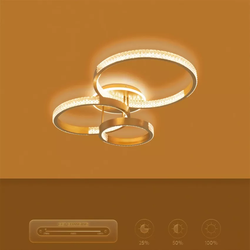kelvo® DIAMOND  Φωτιστικό Οροφής LED 100W 10000lm 360° AC 220-240V IP20 Ρυθμιζόμενο Λευκό CCT με Χειριστήριο από 2700K έως 6000K Dimmable - Lumileds SMD Chip - Χρυσό Πλατίνα - Μ80 x Π50 x Υ20cm