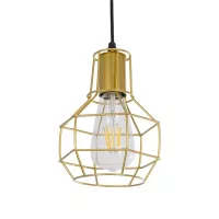 CAGE  Vintage Κρεμαστό Φωτιστικό Πλέγμα Μονόφωτο 1 x E27 IP20 Χρυσό Μέταλλο - Μ15 x Π15 x Y22cm