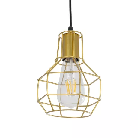 CAGE  Vintage Κρεμαστό Φωτιστικό Πλέγμα Μονόφωτο 1 x E27 IP20 Χρυσό Μέταλλο - Μ15 x Π15 x Y22cm