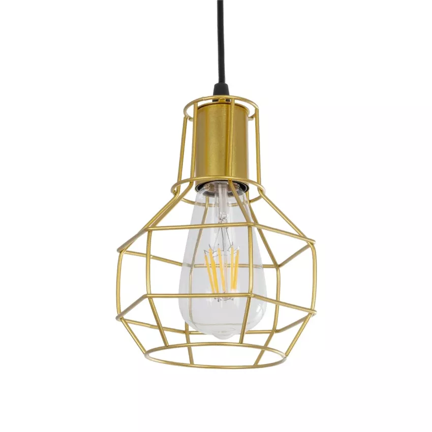 CAGE  Vintage Κρεμαστό Φωτιστικό Πλέγμα Μονόφωτο 1 x E27 IP20 Χρυσό Μέταλλο - Μ15 x Π15 x Y22cm