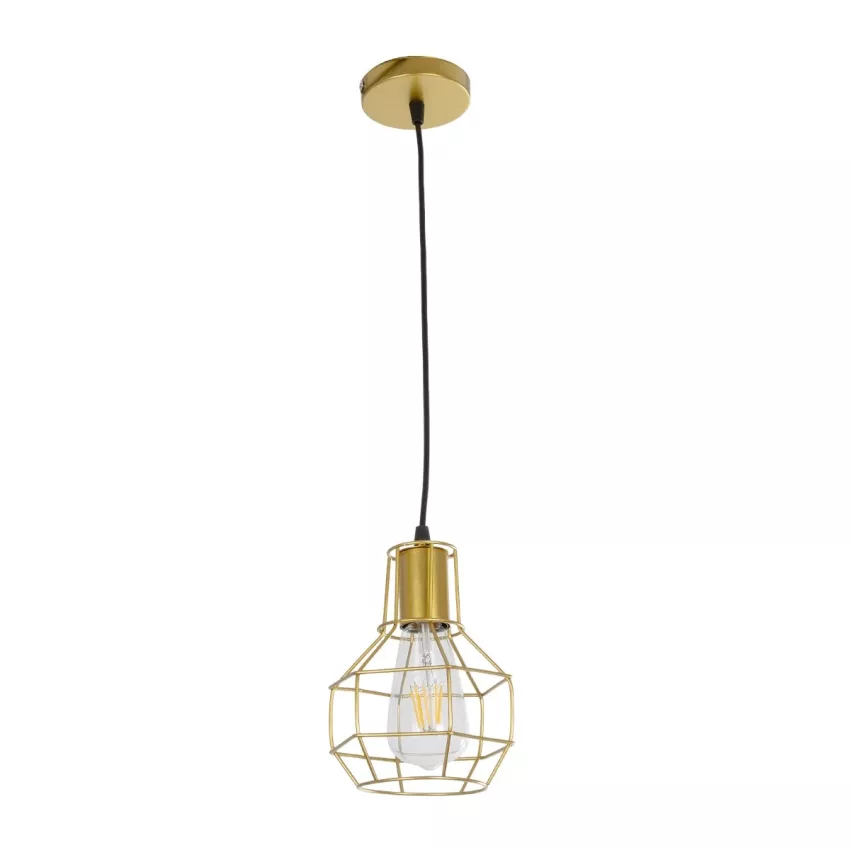 CAGE  Vintage Κρεμαστό Φωτιστικό Πλέγμα Μονόφωτο 1 x E27 IP20 Χρυσό Μέταλλο - Μ15 x Π15 x Y22cm