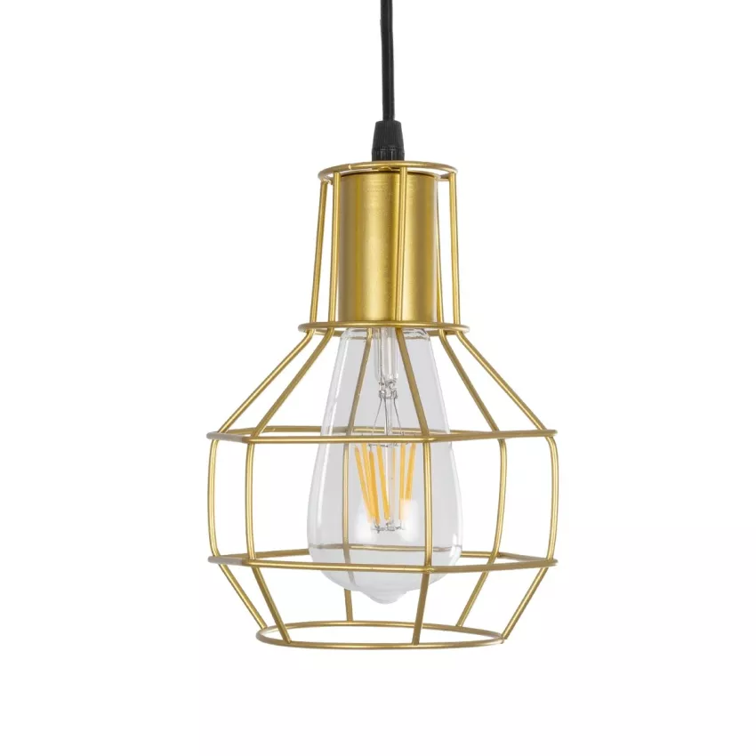 CAGE  Vintage Κρεμαστό Φωτιστικό Πλέγμα Μονόφωτο 1 x E27 IP20 Χρυσό Μέταλλο - Μ15 x Π15 x Y22cm