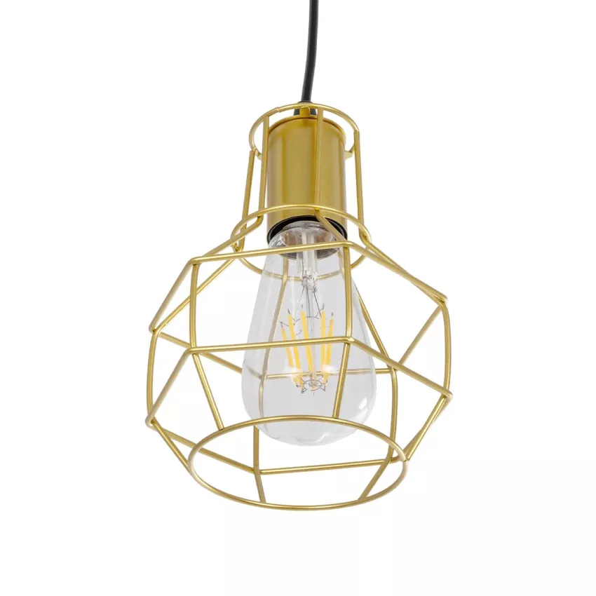 CAGE  Vintage Κρεμαστό Φωτιστικό Πλέγμα Μονόφωτο 1 x E27 IP20 Χρυσό Μέταλλο - Μ15 x Π15 x Y22cm