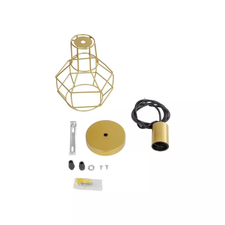 CAGE  Vintage Κρεμαστό Φωτιστικό Πλέγμα Μονόφωτο 1 x E27 IP20 Χρυσό Μέταλλο - Μ15 x Π15 x Y22cm