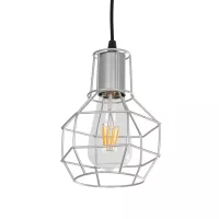 CAGE  Vintage Κρεμαστό Φωτιστικό Πλέγμα Μονόφωτο 1 x E27 IP20 Ασημί Μέταλλο - Μ15 x Π15 x Y22cm