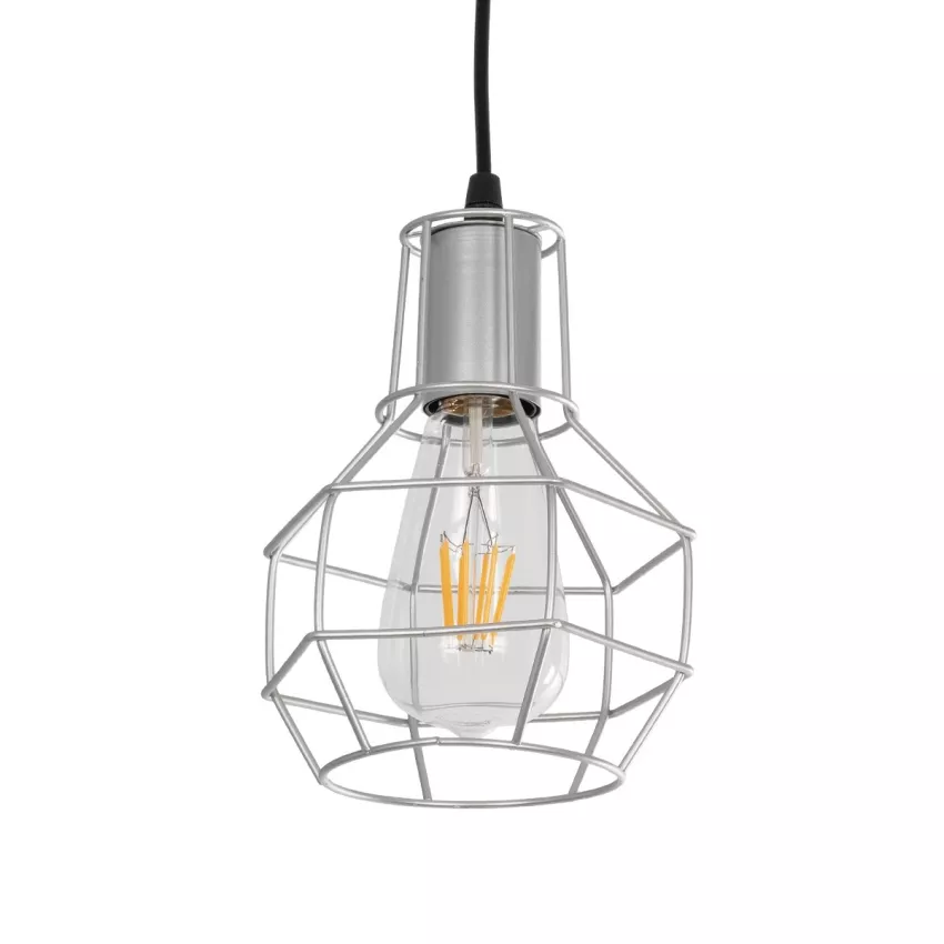 CAGE  Vintage Κρεμαστό Φωτιστικό Πλέγμα Μονόφωτο 1 x E27 IP20 Ασημί Μέταλλο - Μ15 x Π15 x Y22cm