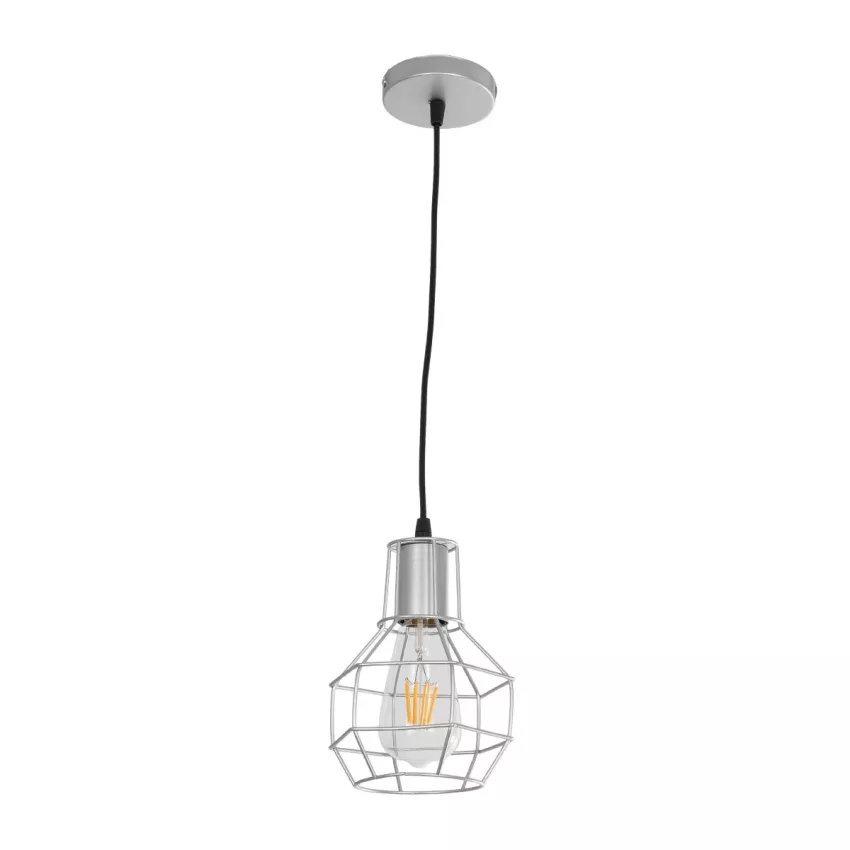 CAGE  Vintage Κρεμαστό Φωτιστικό Πλέγμα Μονόφωτο 1 x E27 IP20 Ασημί Μέταλλο - Μ15 x Π15 x Y22cm