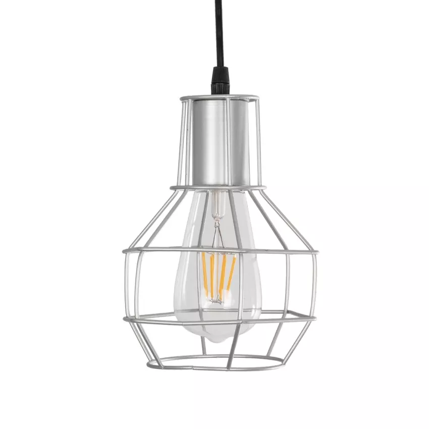 CAGE  Vintage Κρεμαστό Φωτιστικό Πλέγμα Μονόφωτο 1 x E27 IP20 Ασημί Μέταλλο - Μ15 x Π15 x Y22cm