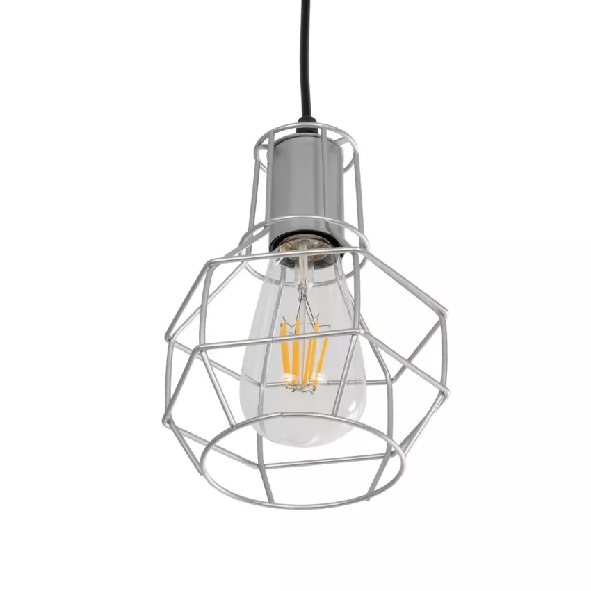 CAGE  Vintage Κρεμαστό Φωτιστικό Πλέγμα Μονόφωτο 1 x E27 IP20 Ασημί Μέταλλο - Μ15 x Π15 x Y22cm