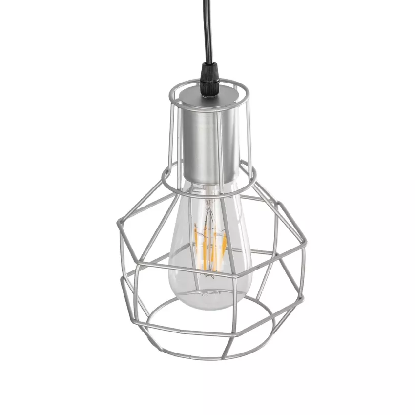CAGE  Vintage Κρεμαστό Φωτιστικό Πλέγμα Μονόφωτο 1 x E27 IP20 Ασημί Μέταλλο - Μ15 x Π15 x Y22cm