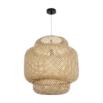 MALDIVES  Boho Κρεμαστό Φωτιστικό Πλέγμα Μονόφωτο 1 x E27 IP20 Μπεζ Ξύλο - Μ56 x Π56 x Υ54cm