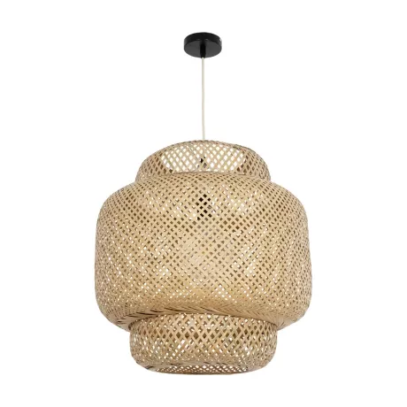 MALDIVES  Boho Κρεμαστό Φωτιστικό Πλέγμα Μονόφωτο 1 x E27 IP20 Μπεζ Ξύλο - Μ56 x Π56 x Υ54cm