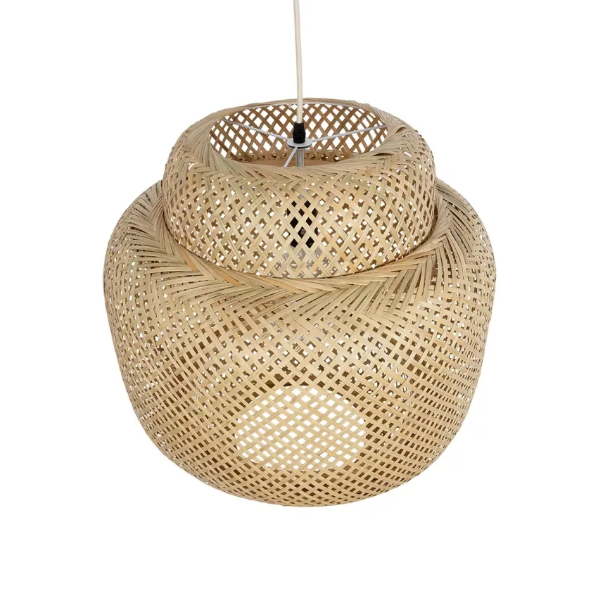 MALDIVES  Boho Κρεμαστό Φωτιστικό Πλέγμα Μονόφωτο 1 x E27 IP20 Μπεζ Ξύλο - Μ56 x Π56 x Υ54cm