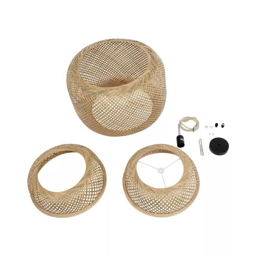 MALDIVES  Boho Κρεμαστό Φωτιστικό Πλέγμα Μονόφωτο 1 x E27 IP20 Μπεζ Ξύλο - Μ56 x Π56 x Υ54cm
