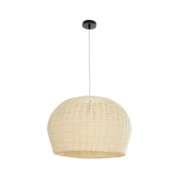 BERMUDA  Boho Κρεμαστό Φωτιστικό Καμπάνα Μονόφωτο 1 x E27 IP20 Μπεζ Ξύλο - Μ50 x Π50 x Y34cm