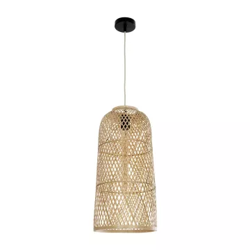 CALERO  Boho Μοντέρνο Κρεμαστό Πλέγμα Μονόφωτο 1 x E27 IP20 Μπεζ Ξύλο - Μ25 x Π25 x Υ50cm