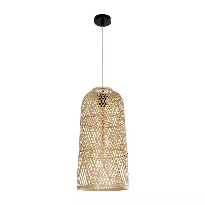 CALERO  Boho Μοντέρνο Κρεμαστό Πλέγμα Μονόφωτο 1 x E27 IP20 Μπεζ Ξύλο - Μ25 x Π25 x Υ50cm