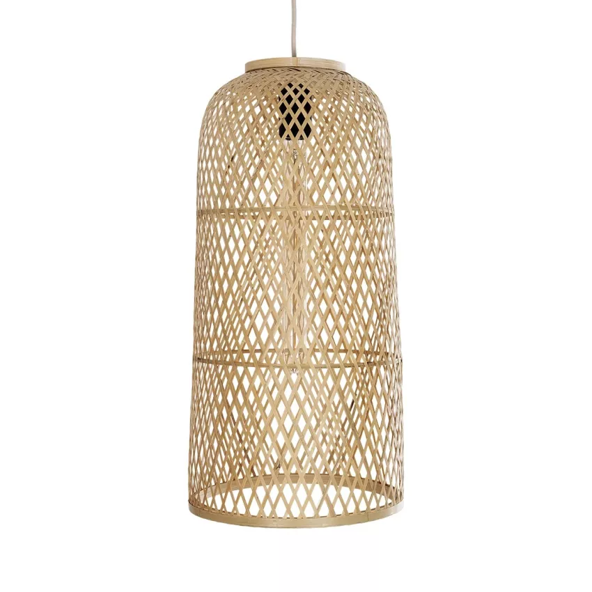 CALERO  Boho Μοντέρνο Κρεμαστό Πλέγμα Μονόφωτο 1 x E27 IP20 Μπεζ Ξύλο - Μ25 x Π25 x Υ50cm