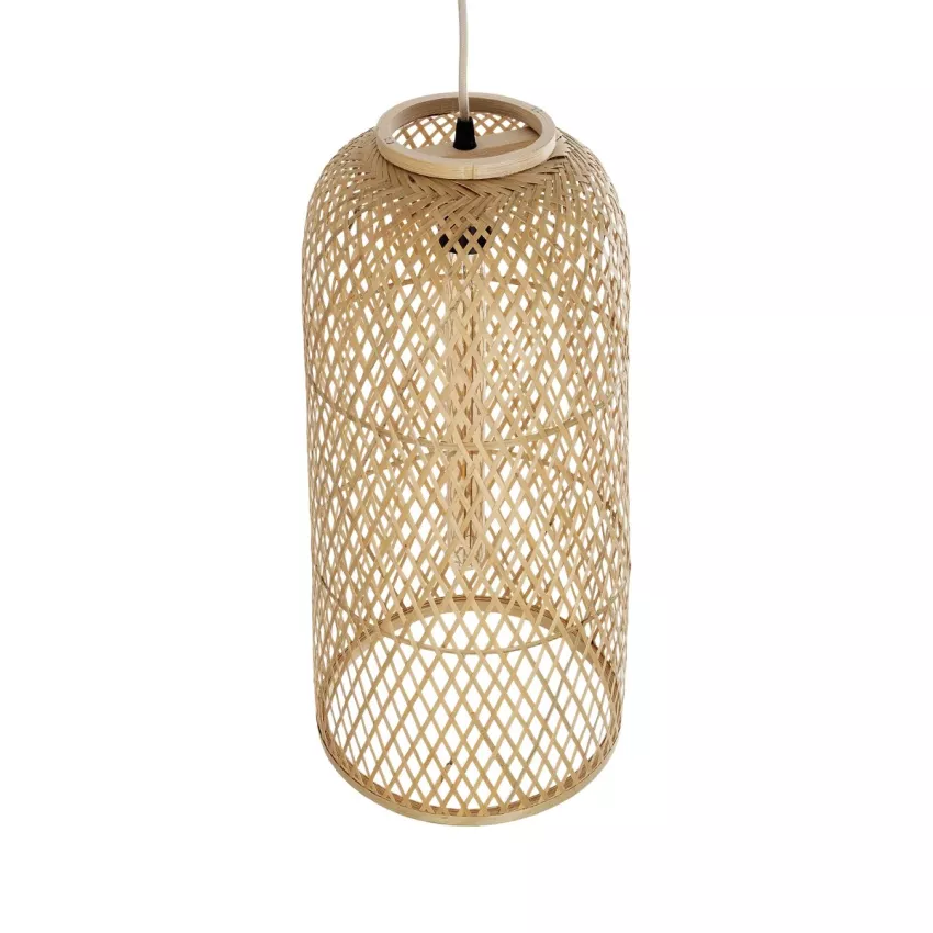 CALERO  Boho Μοντέρνο Κρεμαστό Πλέγμα Μονόφωτο 1 x E27 IP20 Μπεζ Ξύλο - Μ25 x Π25 x Υ50cm