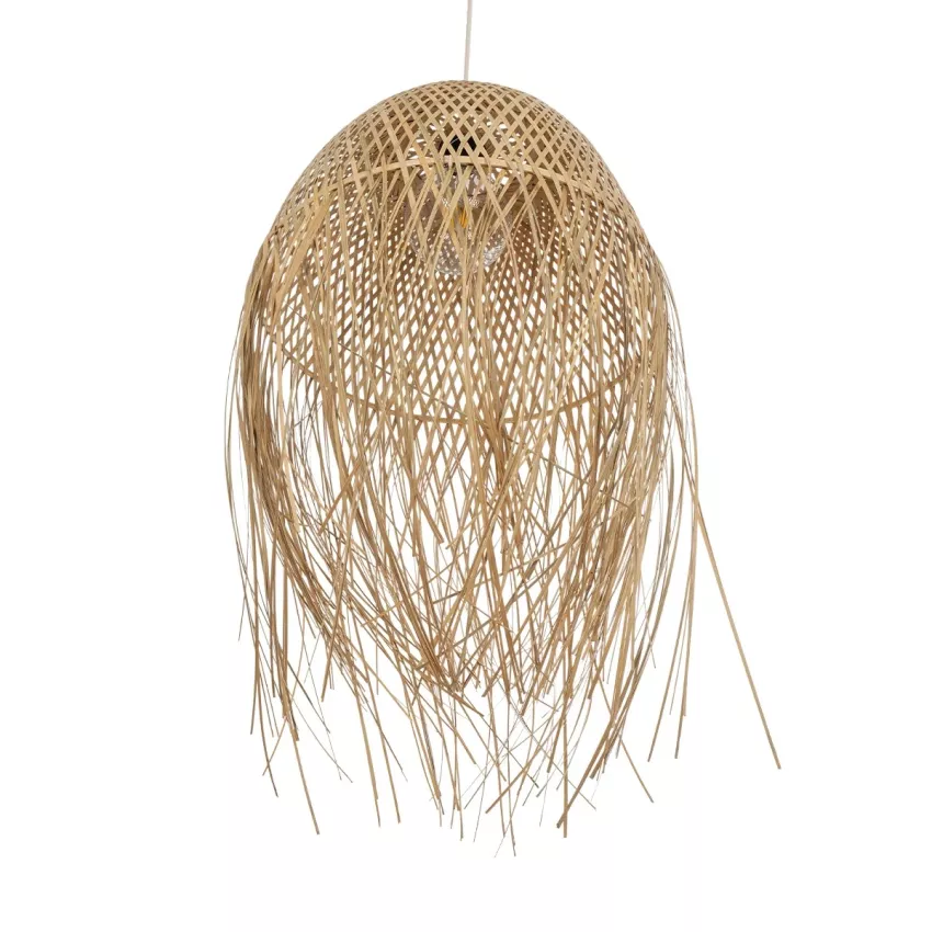 MANILA  Boho Κρεμαστό Φωτιστικό Πλέγμα Μονόφωτο 1 x E27 IP20 Μπεζ Ξύλο - Μ45 x Π45 x Υ60cm