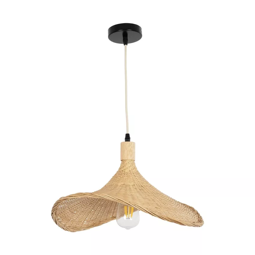 CUBA  Boho Κρεμαστό Φωτιστικό Ανάρτηση Μονόφωτο 1 x E27 IP20 Μπεζ Ξύλο - Μ43 x Π43 x Y30cm