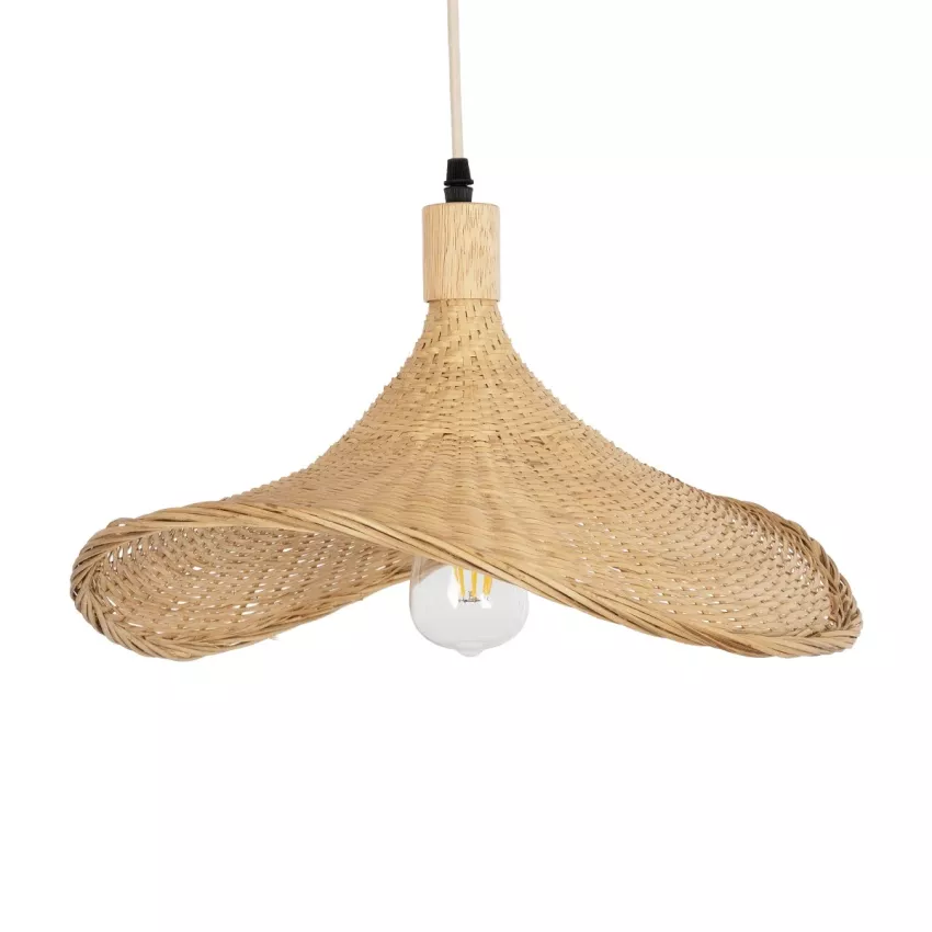 CUBA  Boho Κρεμαστό Φωτιστικό Ανάρτηση Μονόφωτο 1 x E27 IP20 Μπεζ Ξύλο - Μ43 x Π43 x Y30cm