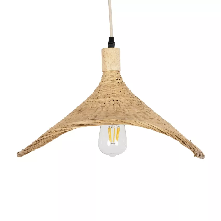 CUBA  Boho Κρεμαστό Φωτιστικό Ανάρτηση Μονόφωτο 1 x E27 IP20 Μπεζ Ξύλο - Μ43 x Π43 x Y30cm