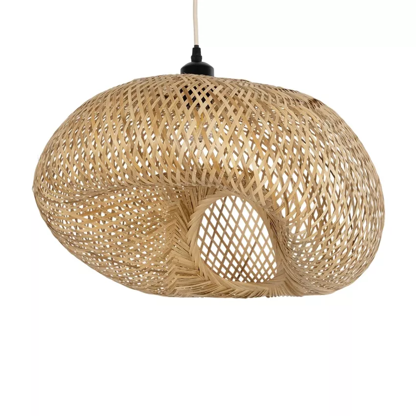 CARIBBEAN  Boho Κρεμαστό Φωτιστικό Ανάρτηση Μονόφωτο 1 x E27 IP20 Μπεζ Ξύλο - Μ45 x Π45 x Υ24cm