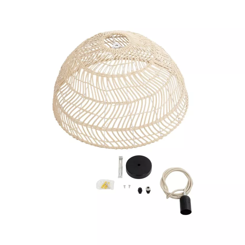 COMORES  Boho Κρεμαστό Φωτιστικό Πλέγμα Μονόφωτο 1 x E27 IP20 Μπεζ Ξύλο - Μ60 x Π60 x Y29cm
