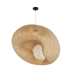 CARIBBEAN  Μοντέρνο Κρεμαστό Φωτιστικό Πλέγμα Μονόφωτο 1 x E27 IP20 Μπεζ Ξύλο - Μ80 x Π80 x Υ35cm