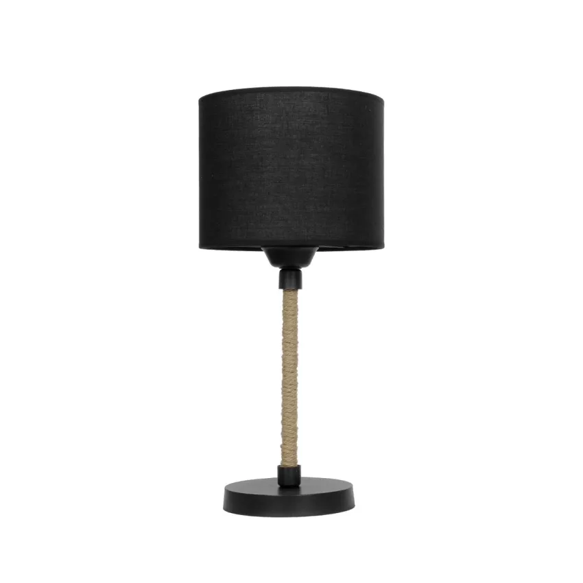 BRONX  Μοντέρνο Επιτραπέζιο Φωτιστικό Μονόφωτο 1 x E27 IP20 Μαύρο Ύφασμα, Μπεζ Σχοινί με Μαύρο Μέταλλο - Μ24 x Π24 x Υ37cm