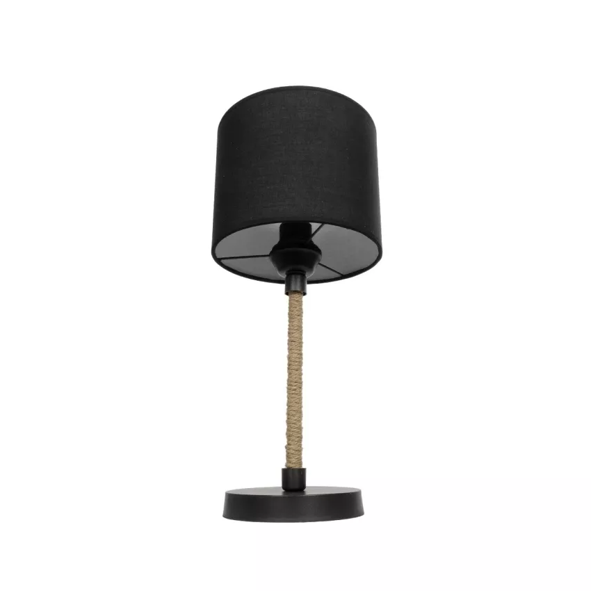 BRONX  Μοντέρνο Επιτραπέζιο Φωτιστικό Μονόφωτο 1 x E27 IP20 Μαύρο Ύφασμα, Μπεζ Σχοινί με Μαύρο Μέταλλο - Μ24 x Π24 x Υ37cm