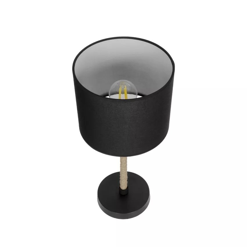 BRONX  Μοντέρνο Επιτραπέζιο Φωτιστικό Μονόφωτο 1 x E27 IP20 Μαύρο Ύφασμα, Μπεζ Σχοινί με Μαύρο Μέταλλο - Μ24 x Π24 x Υ37cm