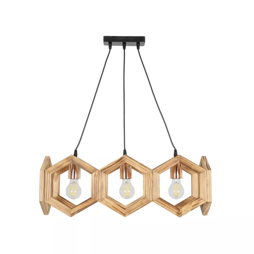 DRURI  Vintage Κρεμαστό Φωτιστικό Γεωμετρικό Σχήμα Τρίφωτο 3 x E27 Μπεζ Ξύλο - Μ62 x Π19.5 x Υ24cm