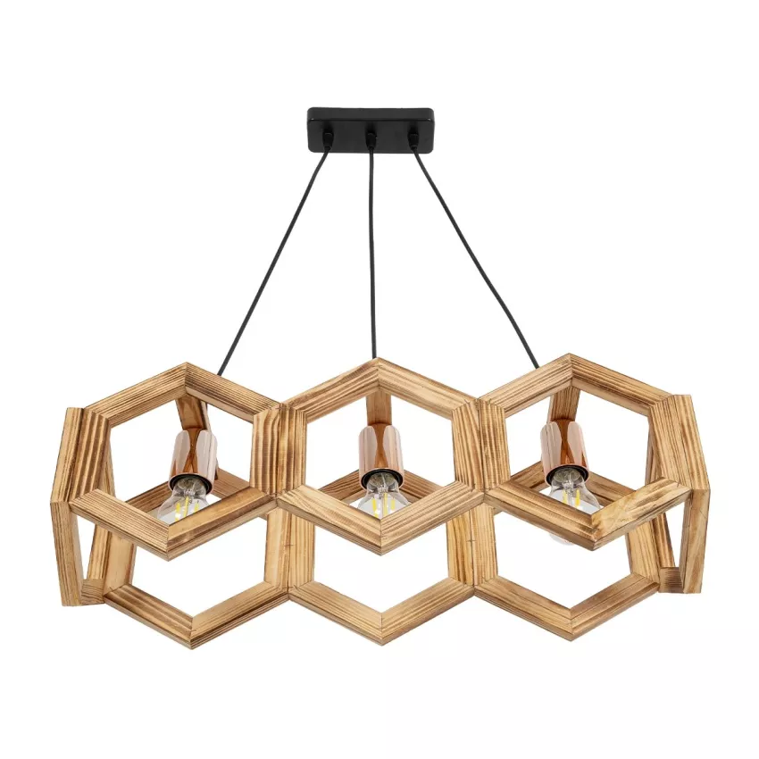 DRURI  Vintage Κρεμαστό Φωτιστικό Γεωμετρικό Σχήμα Τρίφωτο 3 x E27 Μπεζ Ξύλο - Μ62 x Π19.5 x Υ24cm