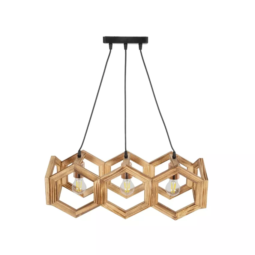 DRURI  Vintage Κρεμαστό Φωτιστικό Γεωμετρικό Σχήμα Τρίφωτο 3 x E27 Μπεζ Ξύλο - Μ62 x Π19.5 x Υ24cm