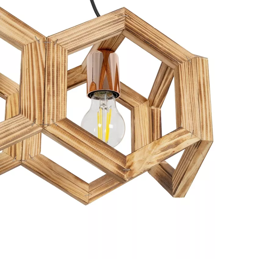 DRURI  Vintage Κρεμαστό Φωτιστικό Γεωμετρικό Σχήμα Τρίφωτο 3 x E27 Μπεζ Ξύλο - Μ62 x Π19.5 x Υ24cm