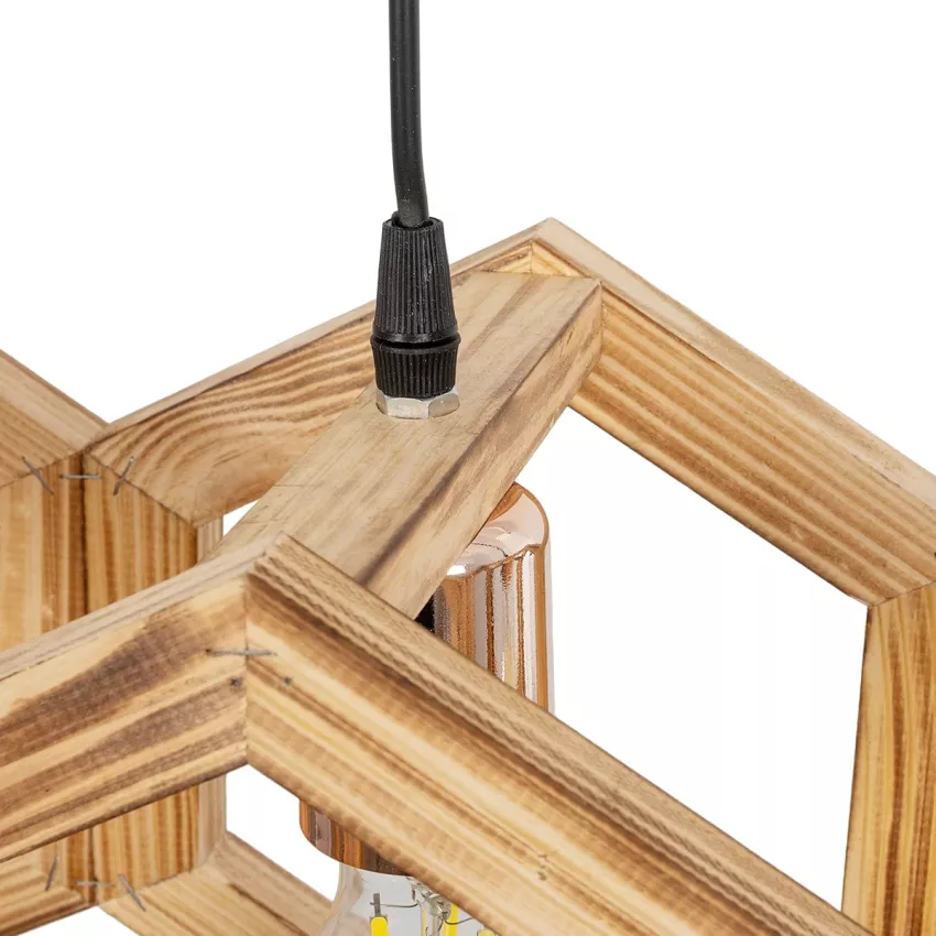 DRURI  Vintage Κρεμαστό Φωτιστικό Γεωμετρικό Σχήμα Τρίφωτο 3 x E27 Μπεζ Ξύλο - Μ62 x Π19.5 x Υ24cm