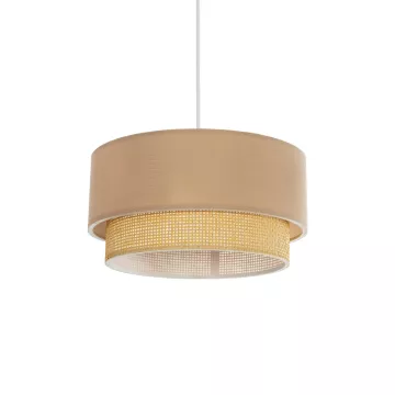 BIGGIE  Μοντέρνο Κρεμαστό Φωτιστικό Kαπέλο Μονόφωτο 1 x E27 IP20 Μπεζ  Ύφασμα με Μπεζ Rattan - Μ30 x Π30 x Υ70cm