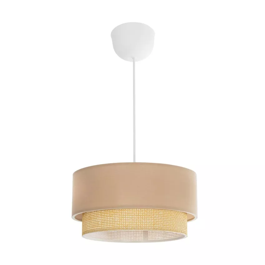 BIGGIE  Μοντέρνο Κρεμαστό Φωτιστικό Kαπέλο Μονόφωτο 1 x E27 IP20 Μπεζ  Ύφασμα με Μπεζ Rattan - Μ30 x Π30 x Υ70cm