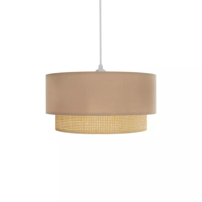 BIGGIE  Μοντέρνο Κρεμαστό Φωτιστικό Kαπέλο Μονόφωτο 1 x E27 IP20 Μπεζ  Ύφασμα με Μπεζ Rattan - Μ30 x Π30 x Υ70cm