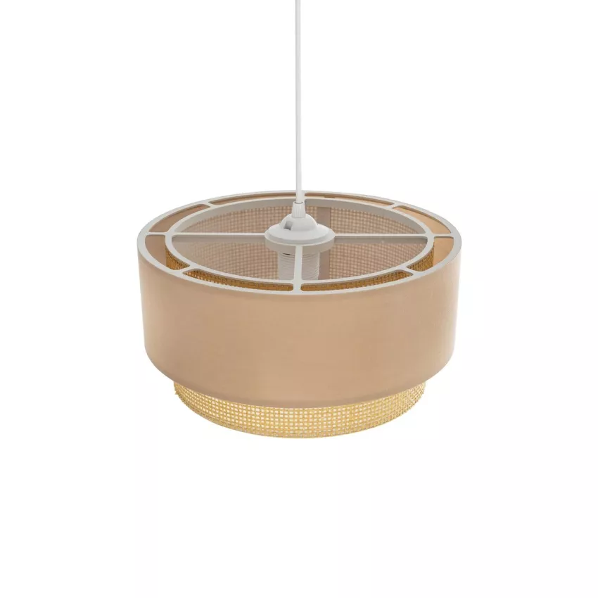 BIGGIE  Μοντέρνο Κρεμαστό Φωτιστικό Kαπέλο Μονόφωτο 1 x E27 IP20 Μπεζ  Ύφασμα με Μπεζ Rattan - Μ30 x Π30 x Υ70cm