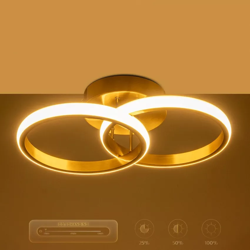 CORA  Φωτιστικό Οροφής Design LED CCT 18W 2160lm 300° AC 220-240V - Εναλλαγή Φωτισμού μέσω Διακόπτη On/Off All In One Ψυχρό 6000k+Φυσικό 4500k+Θερμό 2700k Μ36 x Π20.5 x Υ7cm - Χρυσό Βούρτσας