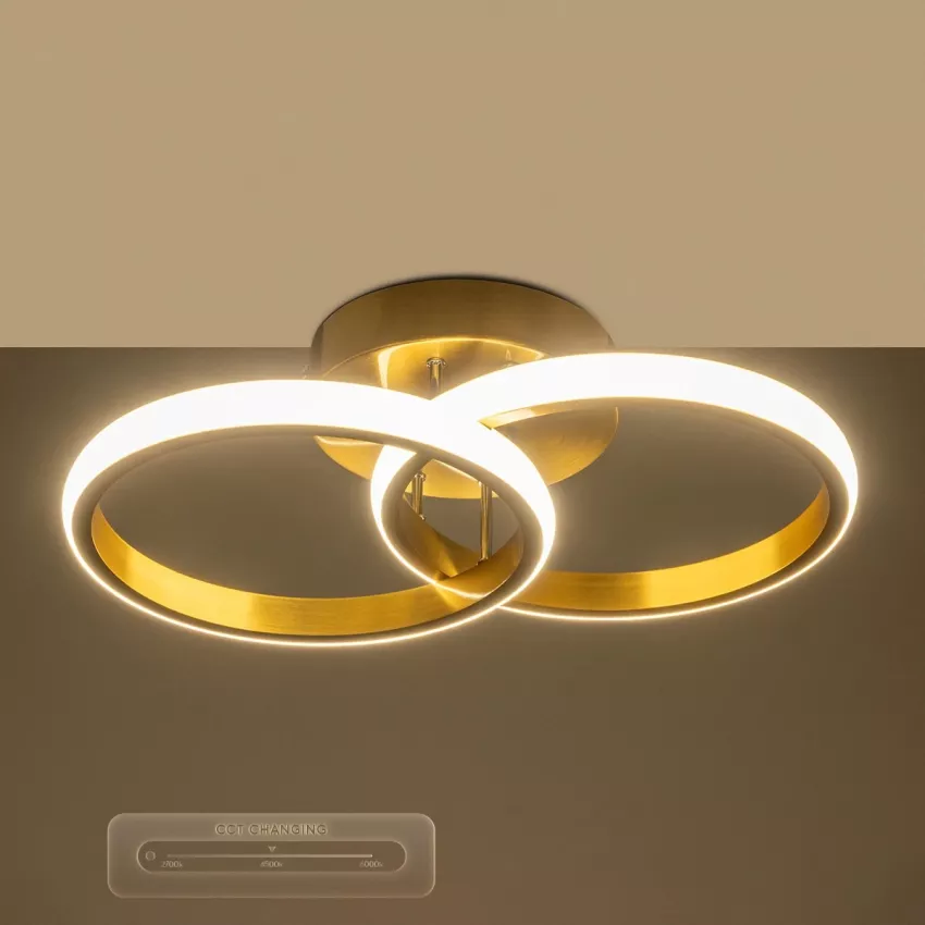 CORA  Φωτιστικό Οροφής Design LED CCT 18W 2160lm 300° AC 220-240V - Εναλλαγή Φωτισμού μέσω Διακόπτη On/Off All In One Ψυχρό 6000k+Φυσικό 4500k+Θερμό 2700k Μ36 x Π20.5 x Υ7cm - Χρυσό Βούρτσας