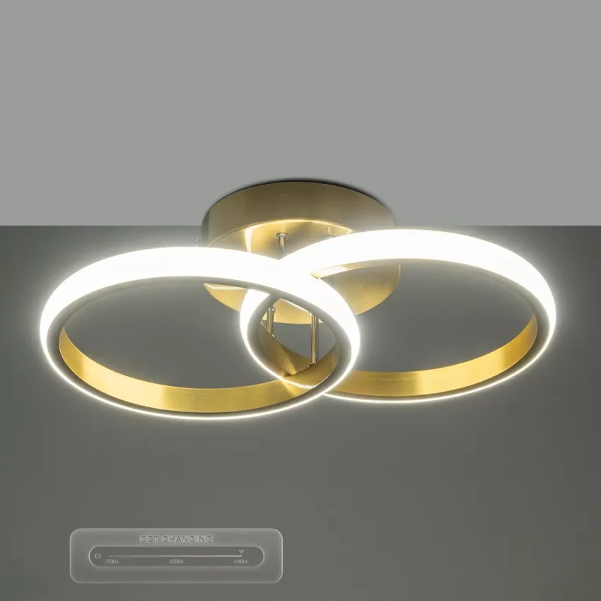 CORA  Φωτιστικό Οροφής Design LED CCT 18W 2160lm 300° AC 220-240V - Εναλλαγή Φωτισμού μέσω Διακόπτη On/Off All In One Ψυχρό 6000k+Φυσικό 4500k+Θερμό 2700k Μ36 x Π20.5 x Υ7cm - Χρυσό Βούρτσας