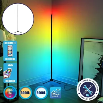 Μοντέρνο Minimal Επιδαπέδιο Μαύρο Φωτιστικό 200cm LED 40 Watt με Ασύρματο Χειριστήριο 2.4G RF,  Λειτουργία μέσω WiFi APP & Dimmer RGBW+WW Πολύχρωμο - Ψυχρό - Ημέρας - Θερμό  ALIEN Design