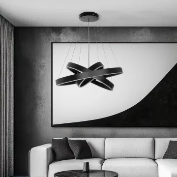 kelvo® VENOM  Κρεμαστό Φωτιστικό Οροφής LED 120W 12000lm 120° AC 220-240V IP20 Ρυθμιζόμενο Λευκό CCT με Χειριστήριο από 2700K έως 6000K Dimmable - Lumileds SMD Chip - Μαύρο Ματ - Μ80 x Π80 x Υ80cm