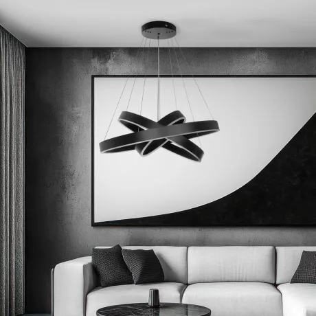 kelvo® VENOM  Κρεμαστό Φωτιστικό Οροφής LED 120W 12000lm 120° AC 220-240V IP20 Ρυθμιζόμενο Λευκό CCT με Χειριστήριο από 2700K έως 6000K Dimmable - Lumileds SMD Chip - Μαύρο Ματ - Μ80 x Π80 x Υ80cm