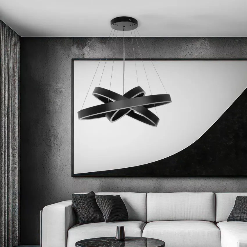 kelvo® VENOM  Κρεμαστό Φωτιστικό Οροφής LED 120W 12000lm 120° AC 220-240V IP20 Ρυθμιζόμενο Λευκό CCT με Χειριστήριο από 2700K έως 6000K Dimmable - Lumileds SMD Chip - Μαύρο Ματ - Μ80 x Π80 x Υ80cm