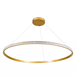 kelvo® DIAMOND  Κρεμαστό Φωτιστικό Οροφής LED 75W 7500lm 180° AC 220-240V IP20 Ρυθμιζόμενο Λευκό CCT με Χειριστήριο από 2700K έως 6000K Dimmable - Lumileds SMD Chip - Χρυσό Πλατίνα - Μ100 x Π100 x Υ3cm